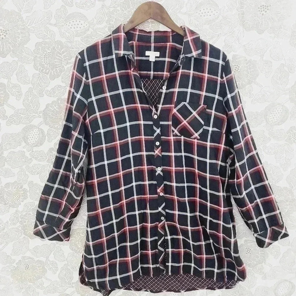 J. Jill Dresses & Skirts - J. Jill Women's Shirt Dress Size M Button down Long sleeve  Plaid Lined
